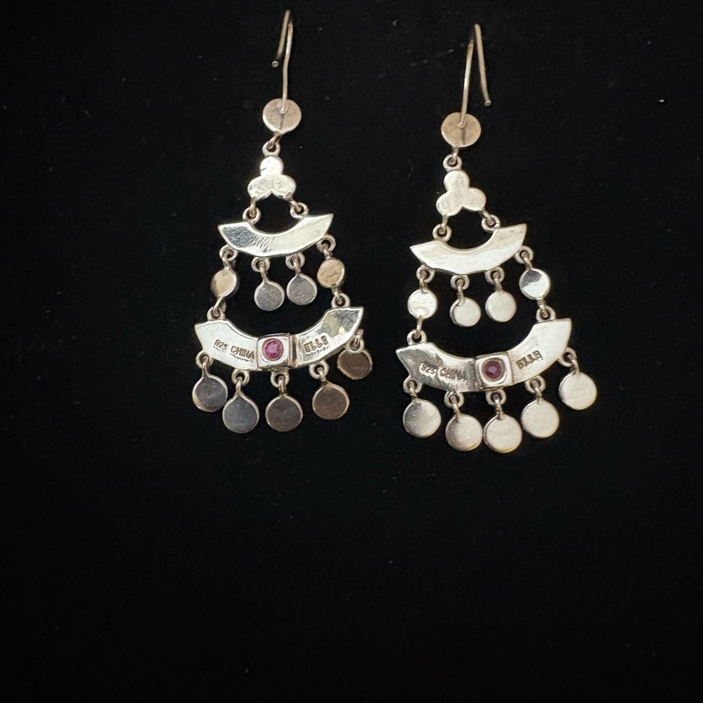 Elle Designer Ruby Disc Chandelier Drop Dangle Earrings.
